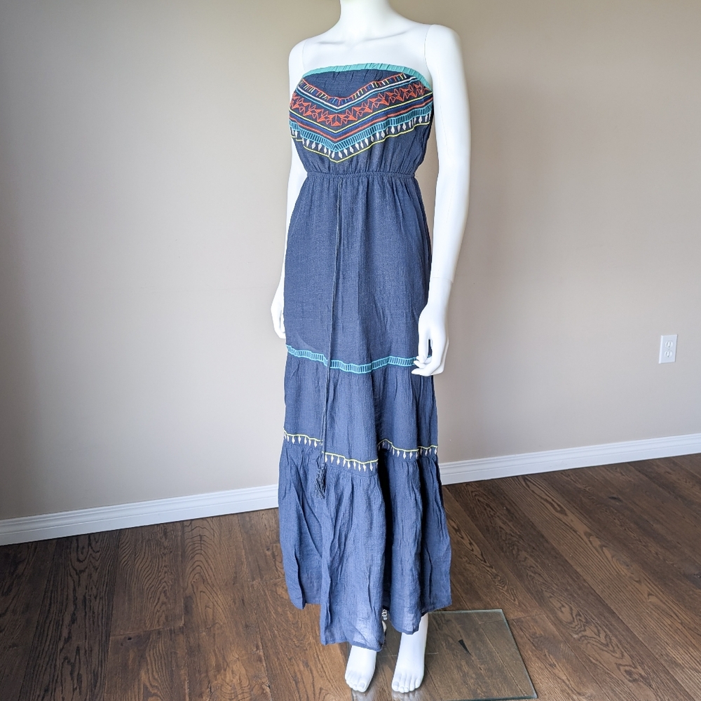 NWT Boho Maxi Dress with Tassels and Embroidery